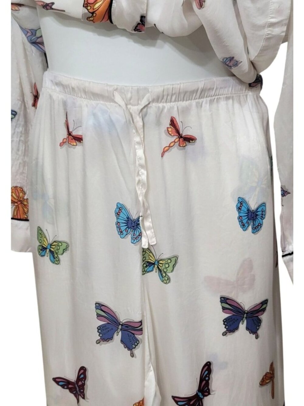 Vintage Nick & Nora 100% Silk Butterfly Print Pajama Set XL - Picture 7 of 12